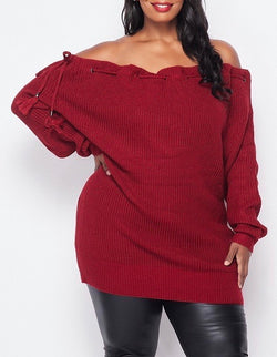 Off Shoulder Tunic Sweater (Plus)