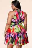 Abstract Print Ruffle Dress (Plus)
