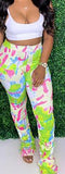 Side Ruched Printed Pants