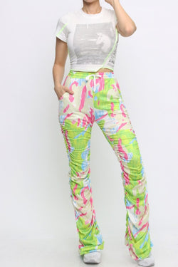 Side Ruched Printed Pants