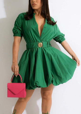 Green Bubble Hem Dress